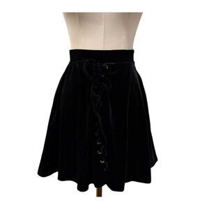 Hot Topic Black Velvet Lace Up Mini Skirt Small Goth Grunge Emo Dark Academia